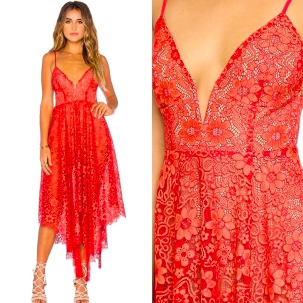 For Love & Lemons Rosemary Midi Dress Cherry S NWT